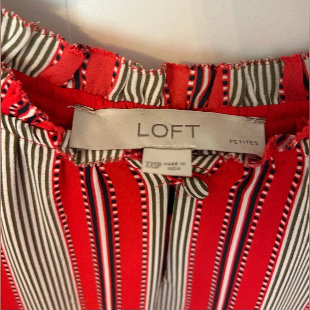 Loft Petites Size XXSP Red and Navy Striped Dress - Picture 5 of 5